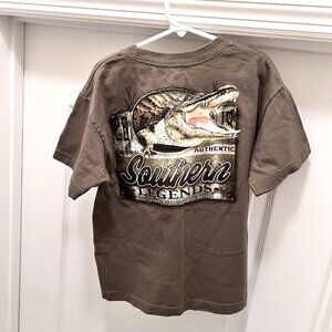 Southern Legends-Boys Size Small T Shirt-Army Green-Alligator-Fish/School-Farm